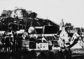 L'église Sainte-Catherine en 1870, avant le remplacement de la tour-clocher.