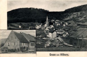 L'église Saint-Chrodegang d'Althorn et le village au début du XXe siècle.