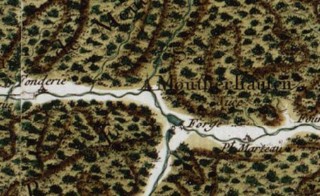 Le village de Mouterhouse et ses forges sur la carte de Cassini, établie sous le roi Louis XV.