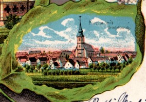 L'église Saint-Martin et le village de Bettviller en 1904.