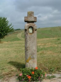 Une croix de type Bildstock est située sur le ban de la commune de Bining. Datant de 1629, il s'agit sans doute de la plus ancienne croix du Bitscherland (photographie de la communauté de paroisses Saint-Wendelin de Rohrbach-lès-Bitche).