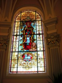 Un vitrail du chœur de l'église de Siersthal représente le saint patron de la paroisse, saint Marc.