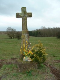 Une croix, située au lieu-dit Steinwiese à Rimling, date de 1814. Elle situerait l'emplacement d'un ancien oratoire détruit lors de la Révolution et dont le cadastre témoigne encore avec la parcelle " Bei der Kapelle " (photographie de la commune de Rimling).