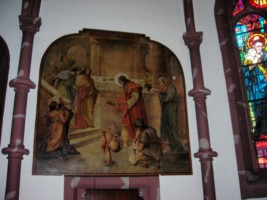 La deuxième peinture murale représente les noces de Cana.