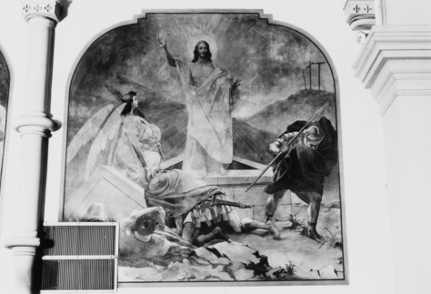 La quatrième peinture murale représente la Résurrection du Christ (photographie du service régional de l'invenaire de Lorraine).