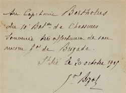 Mention manuscrite et signature du général Brice Adrien Bizot.
